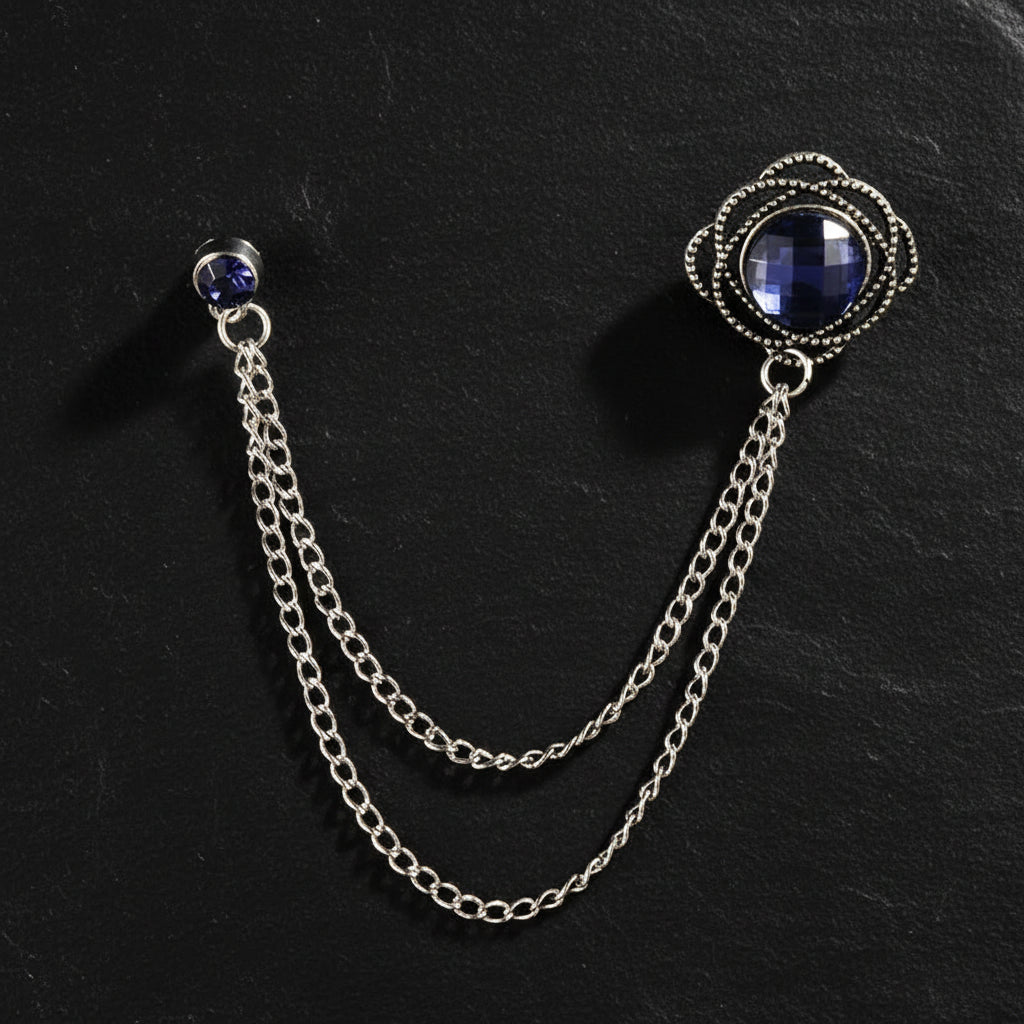 Men's Baroque Rhinestone Classic Chain Link Vintage Lapel Pin Brooch - Lovez Aqua© - Style 4