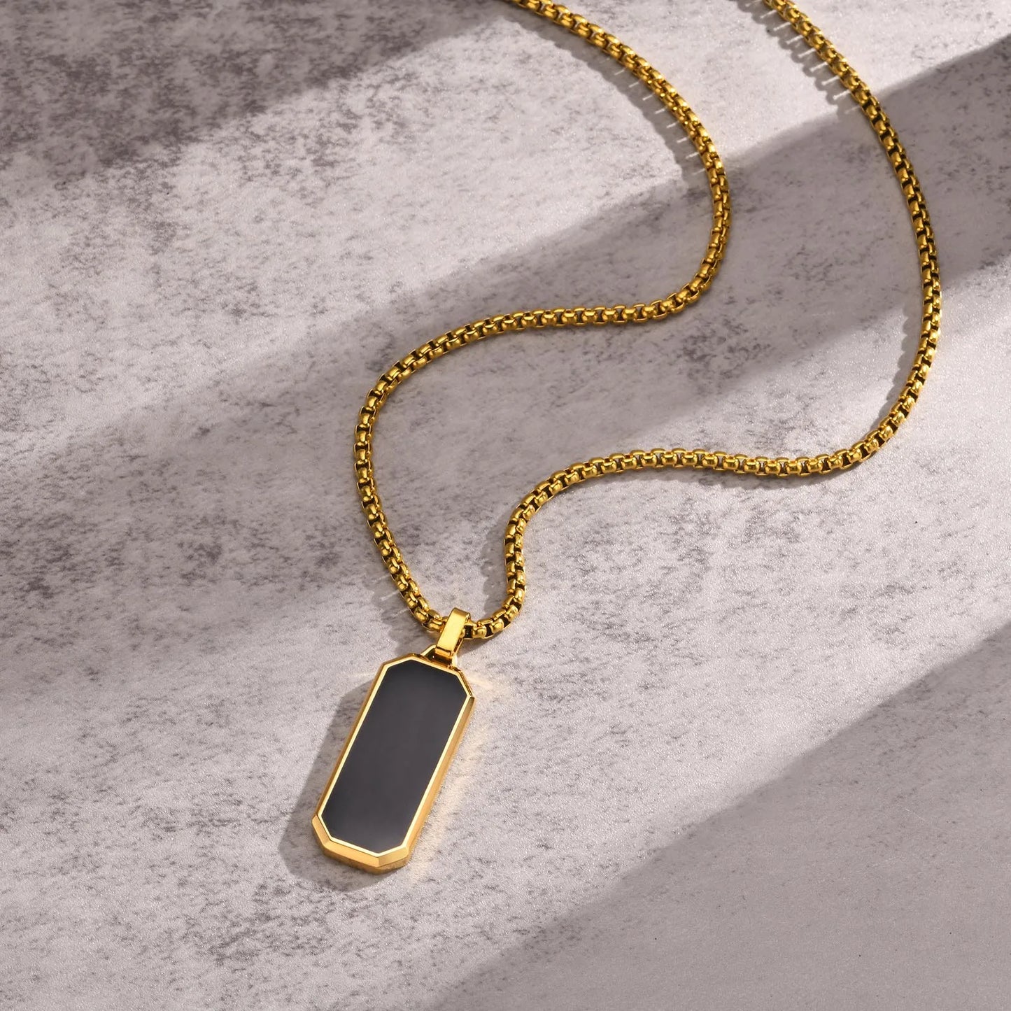 Men's Modern Geometric Stainless Steel Black Onyx Rectangle Necklace - Lovez Aqua© - 1 / 60cm