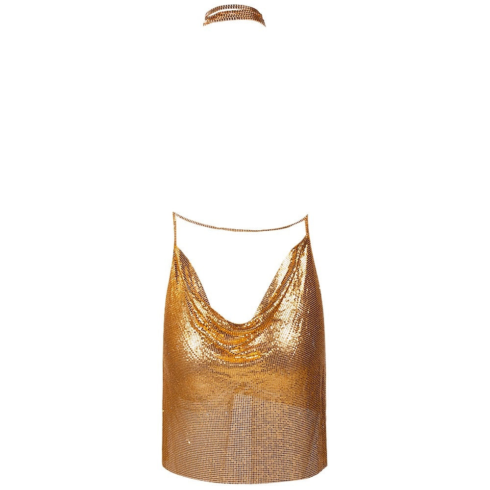 Women's Metallic Chainmail Mini Party Dress - Lovez Aqua© -