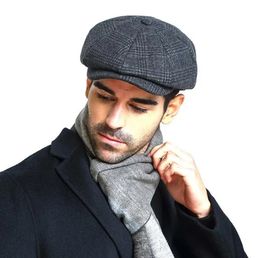 Men's Vintage Classic Plaid Wool Newsboy Winter Beret Cap - Lovez Aqua© -