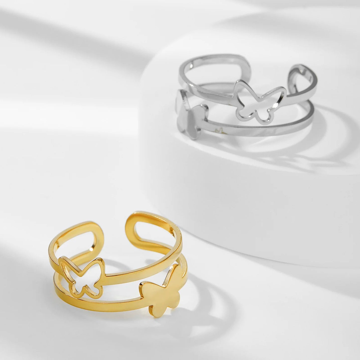 Women's Stainless Steel Gold or Silver Butterfly Open Ring - Lovez Aqua© -