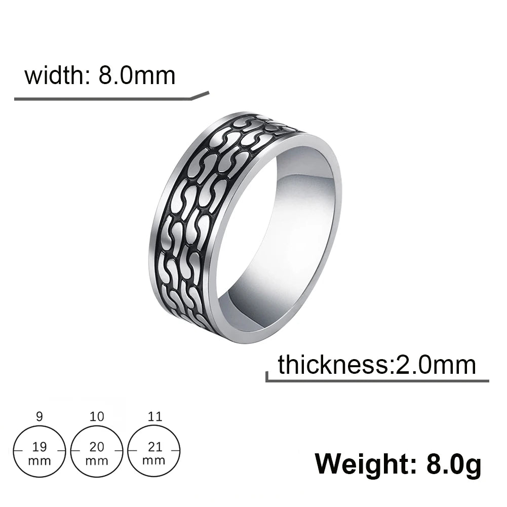 Men's Geometric Engraved Pattern Thick Stainless Steel Band Ring - Lovez Aqua© - Style 5 / 11