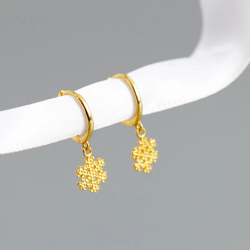 Women's Minimalist 925 Sterling Silver Christmas Snowflake Hoop Dangle Earrings - Lovez Aqua© -