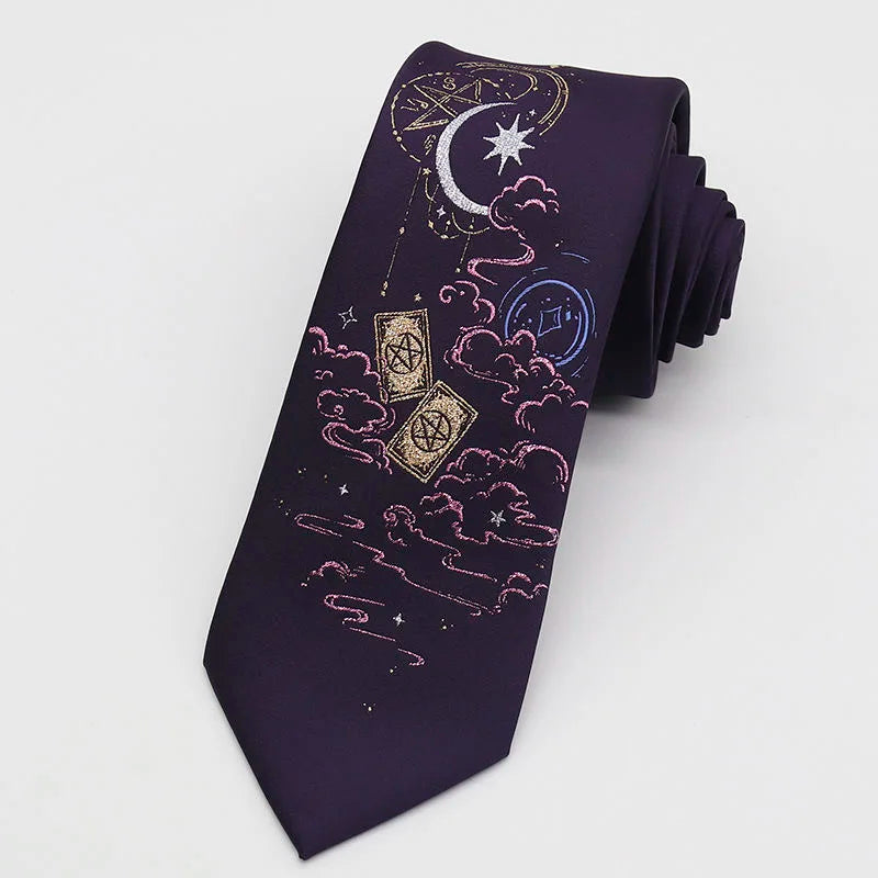 Night Gothic Dark Magic Japanese Style Detailed Illustrated Men's Necktie - Lovez Aqua© - 3
