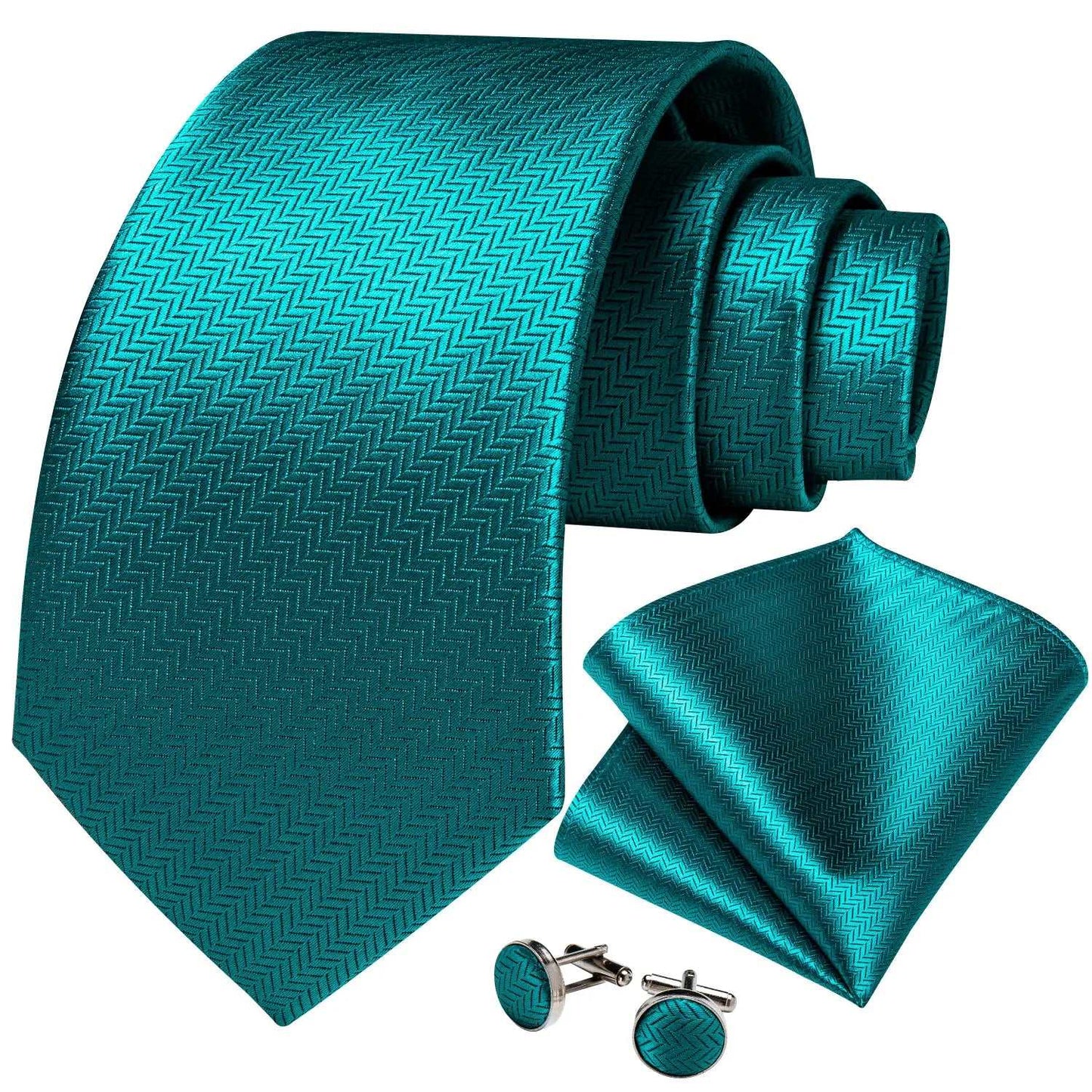 Men's Teal & Aqua Blue Silk Necktie, Handkerchief, Brooch & Cufflinks Set - Lovez Aqua© -