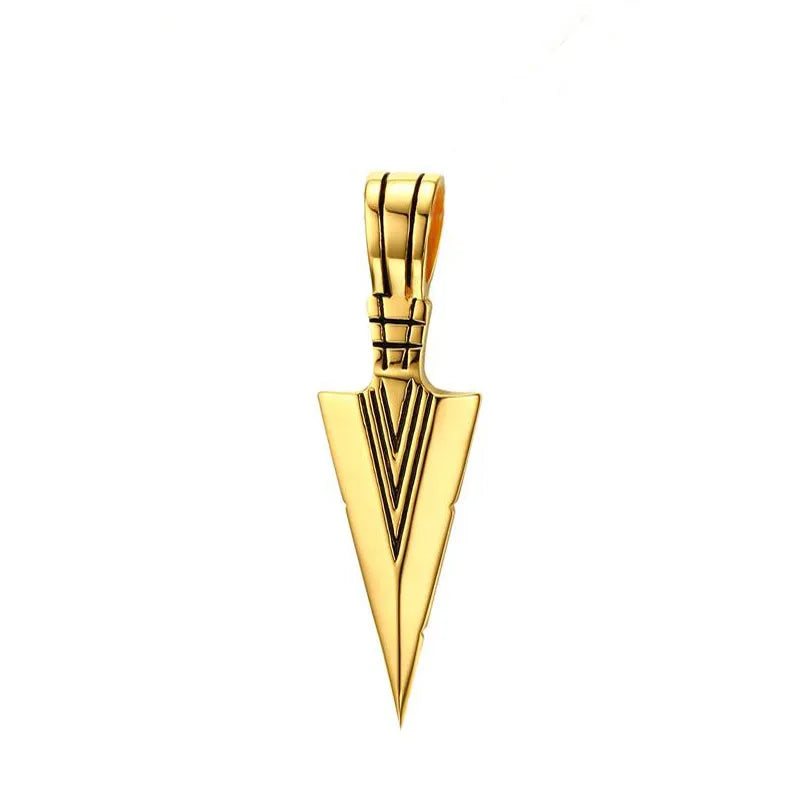 Men's Stainless Steel Punk Rock Arrow Head Pendant Necklace - Lovez Aqua© - Gold No Chain