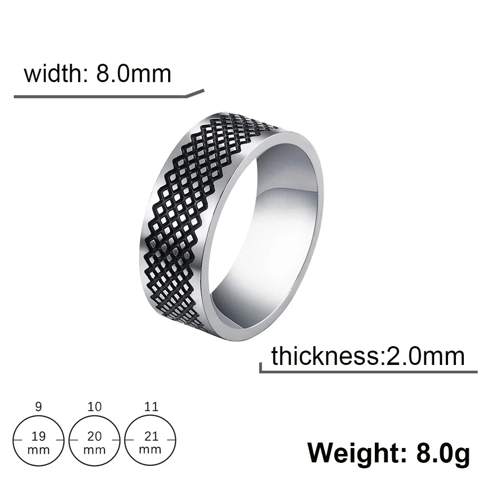 Men's Geometric Engraved Pattern Thick Stainless Steel Band Ring - Lovez Aqua© - Style 33 / 11