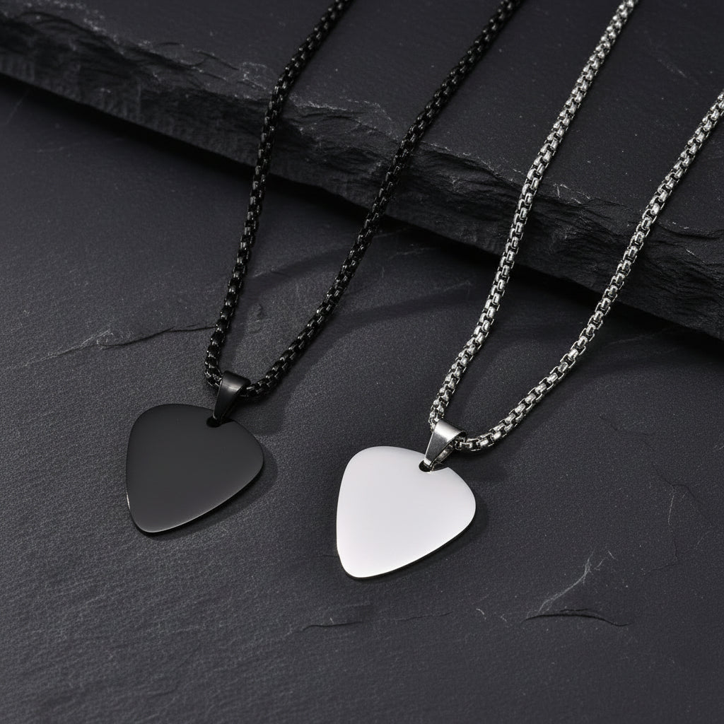 Men's Stainless Steel Guitar Pick Pendant Necklace - Lovez Aqua© -