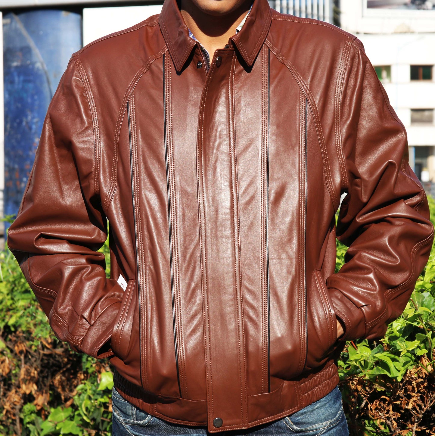 Men's Brown Genuine Lambskin Leather Jacket - Lovez Aqua© -