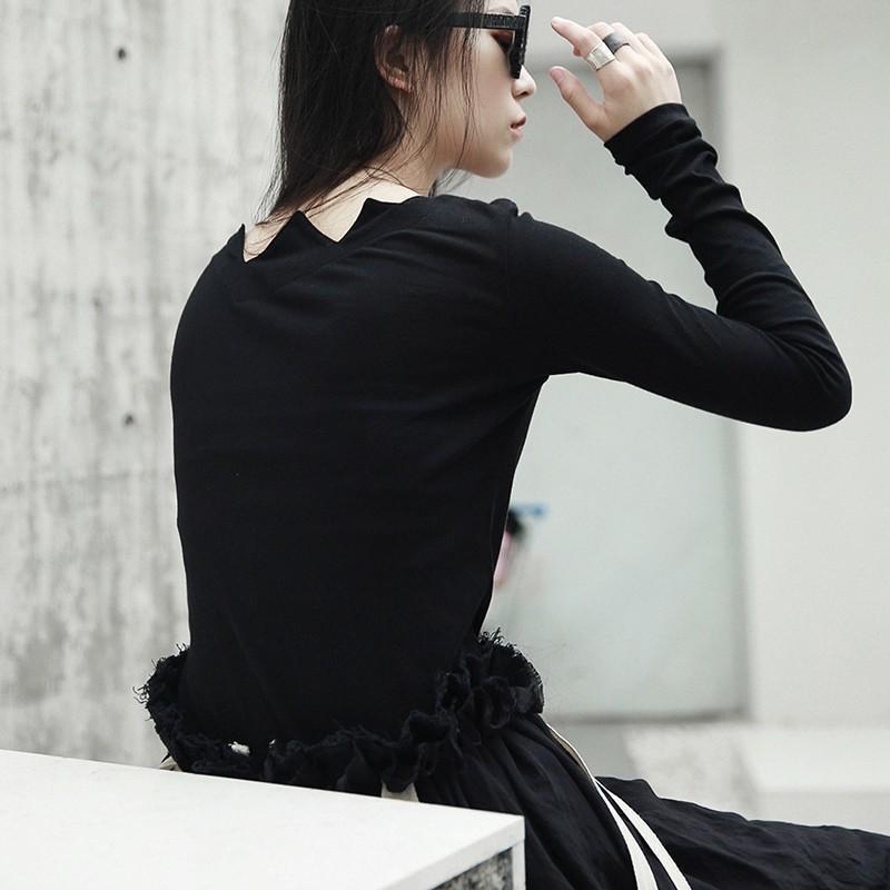 Women’s Black Punk Gothic Long Sleeve Chic Cut Out Collar Blouse - Lovez Aqua© -