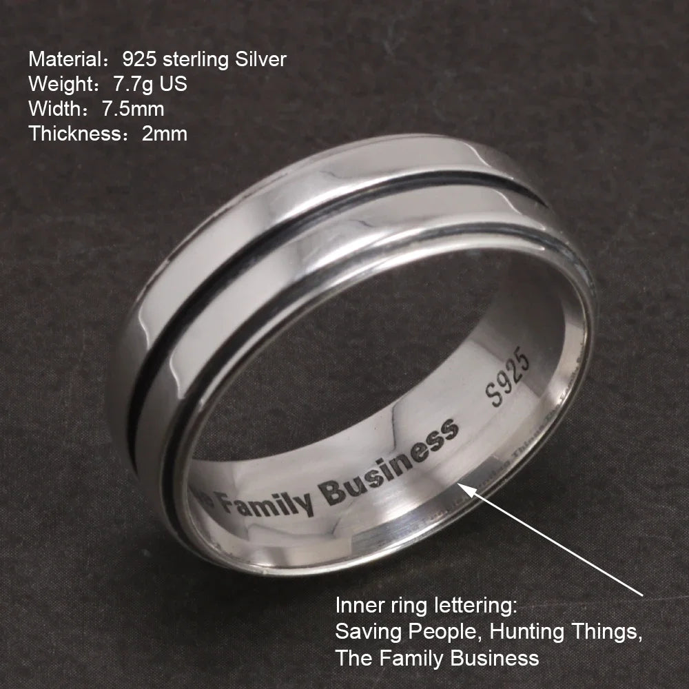 Supernatural Real S925 Sterling Silver Dean Winchester Ring with Engraving - Supernatural -