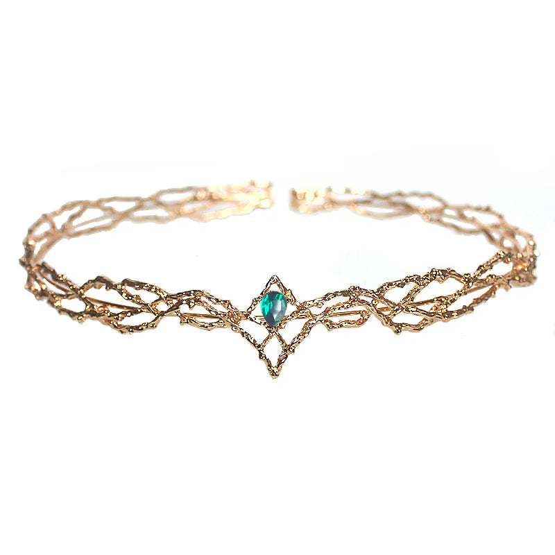 Lord of the Rings Elven King Thrandiul Delicate Elvish Waterdrop Crystal Crown - Lord of the Rings - Gold Green