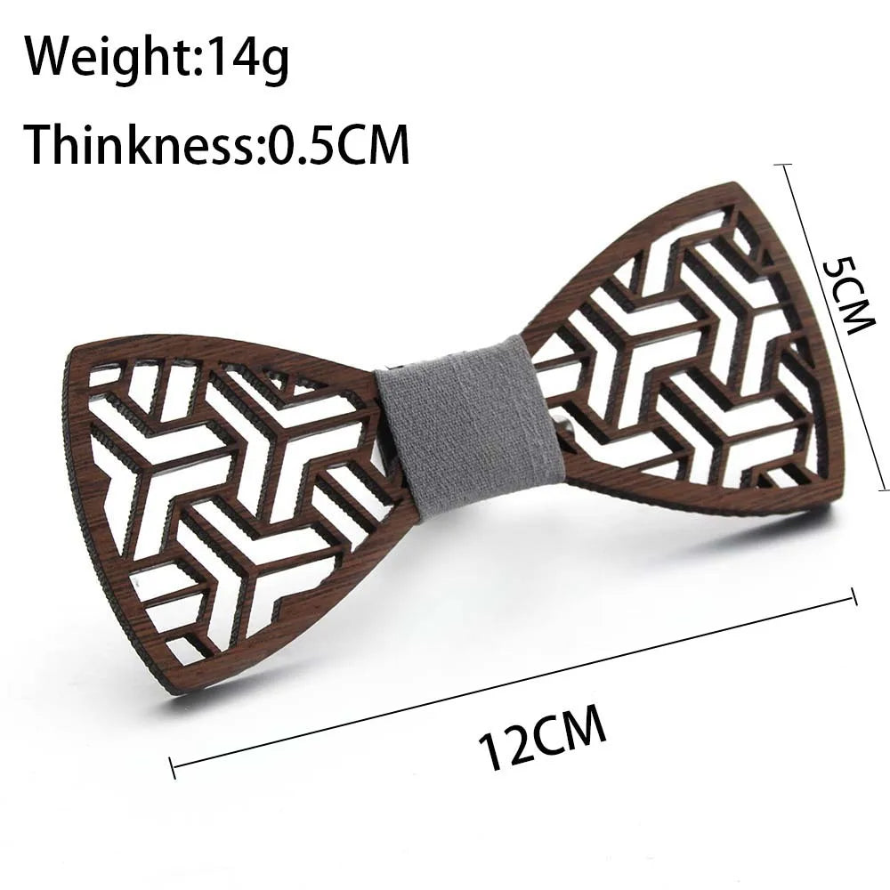 Men's Retro Dark Floral Hollow Carved Bamboo Wood Bowtie - Lovez Aqua© -