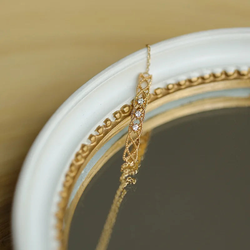 S925 Sterling Silver & 14K Light Gold Plated Rectangle Hollow Zircon Bracelet - Lovez Aqua© -