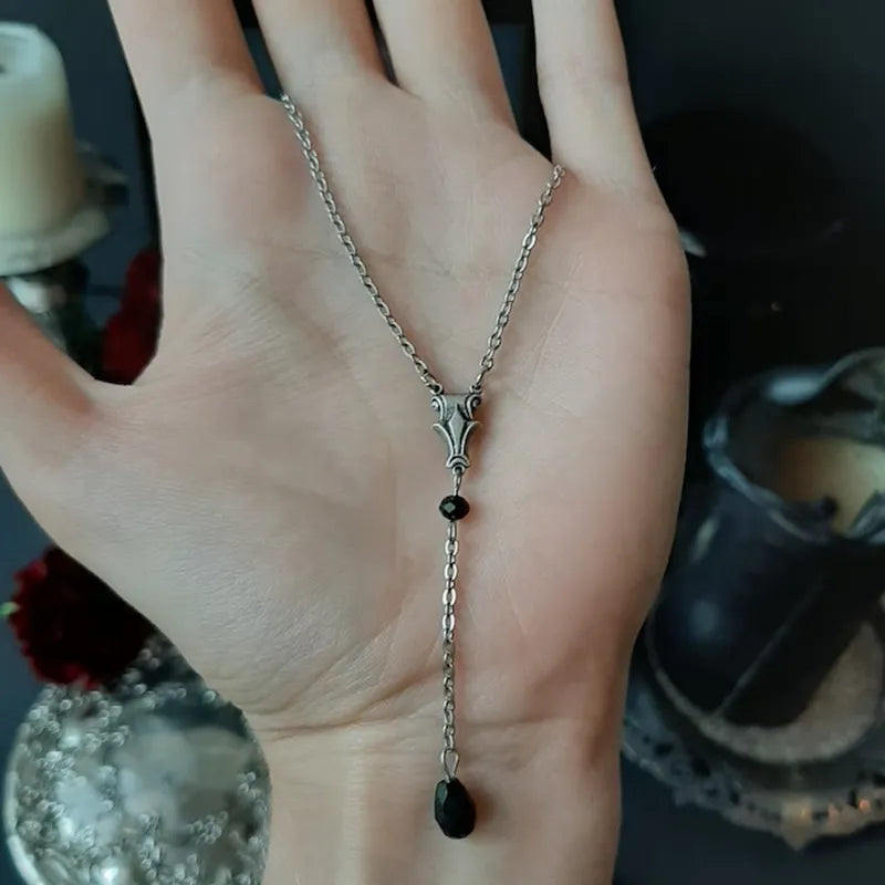 Vintage Medieval Victorian Silver Necklace/Choker with Black Crystal Accents - Lovez Aqua© -