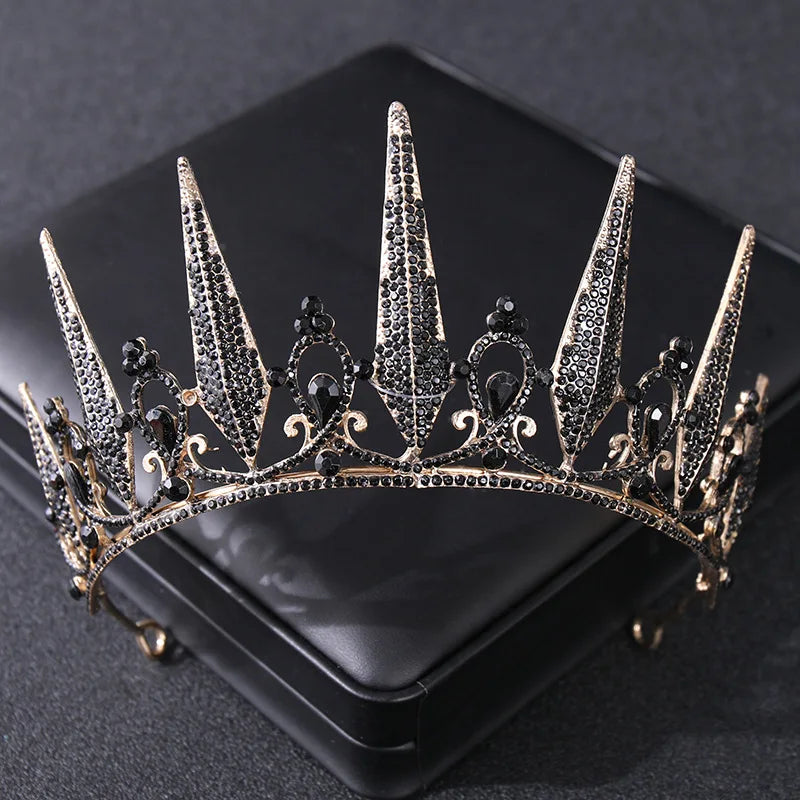 Women's Baroque Vintage Black Crystal Rhinestone Gothic Spear Tiara - Lovez Aqua© - Black