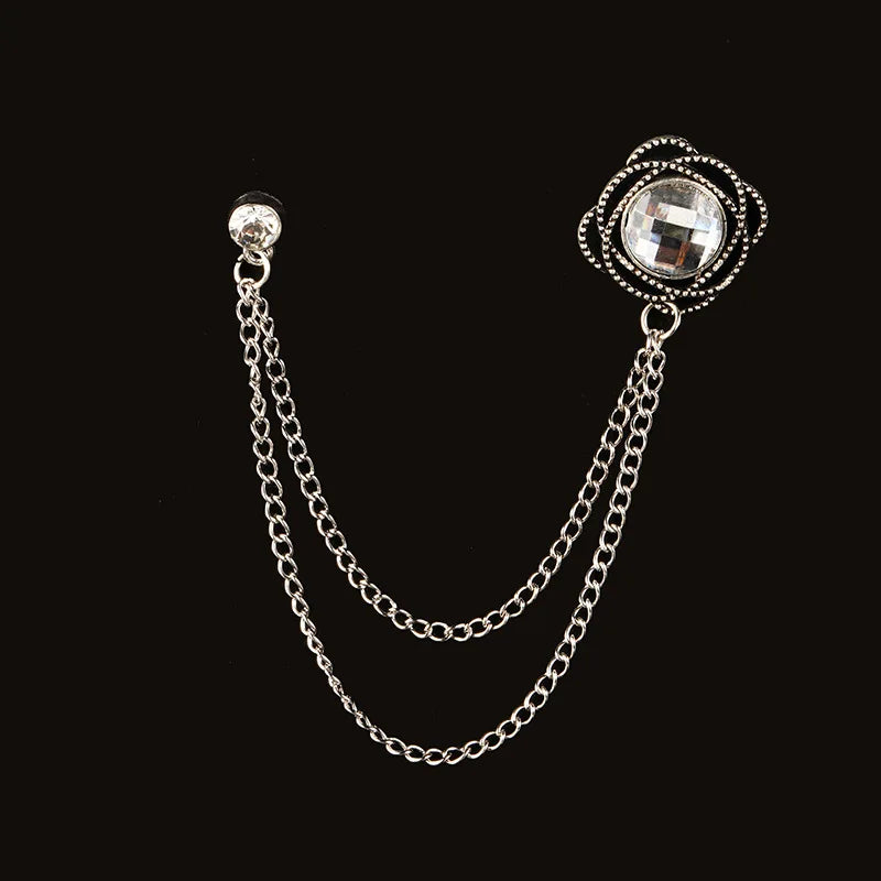 Men's Baroque Rhinestone Classic Chain Link Vintage Lapel Pin Brooch - Lovez Aqua© - Style 9
