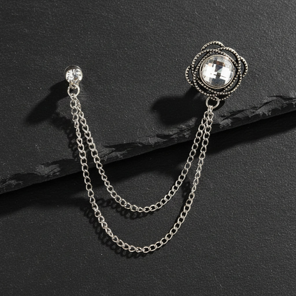 Men's Baroque Rhinestone Classic Chain Link Vintage Lapel Pin Brooch - Lovez Aqua© - Style 9