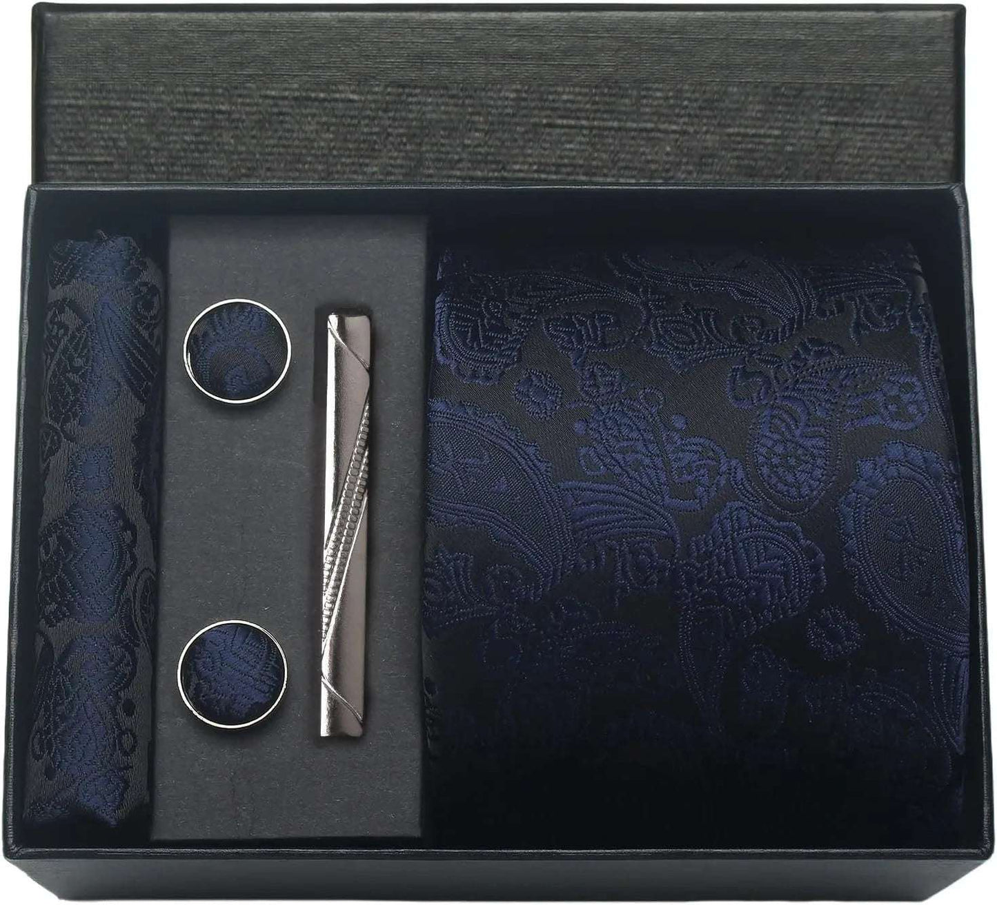 Men's Luxury Silk Paisley Floral Necktie, Pocket Square, Clip & Cufflinks Set - Lovez Aqua© - BB11