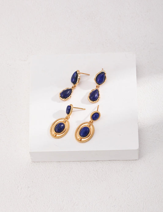 Women's 18K Gold-Plated Vermeil & Deep Blue Natural Lapis Lazuli & Drop Earrings - Lovez Aqua© -