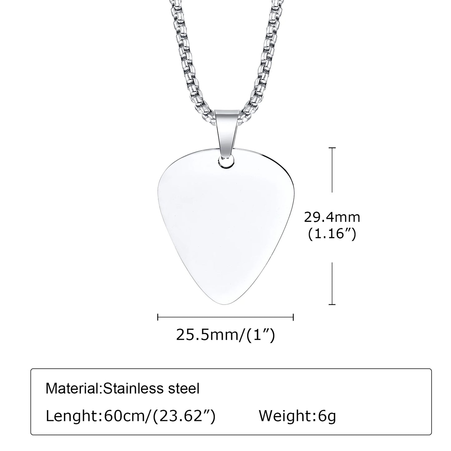 Men's Stainless Steel Guitar Pick Pendant Necklace - Lovez Aqua© -
