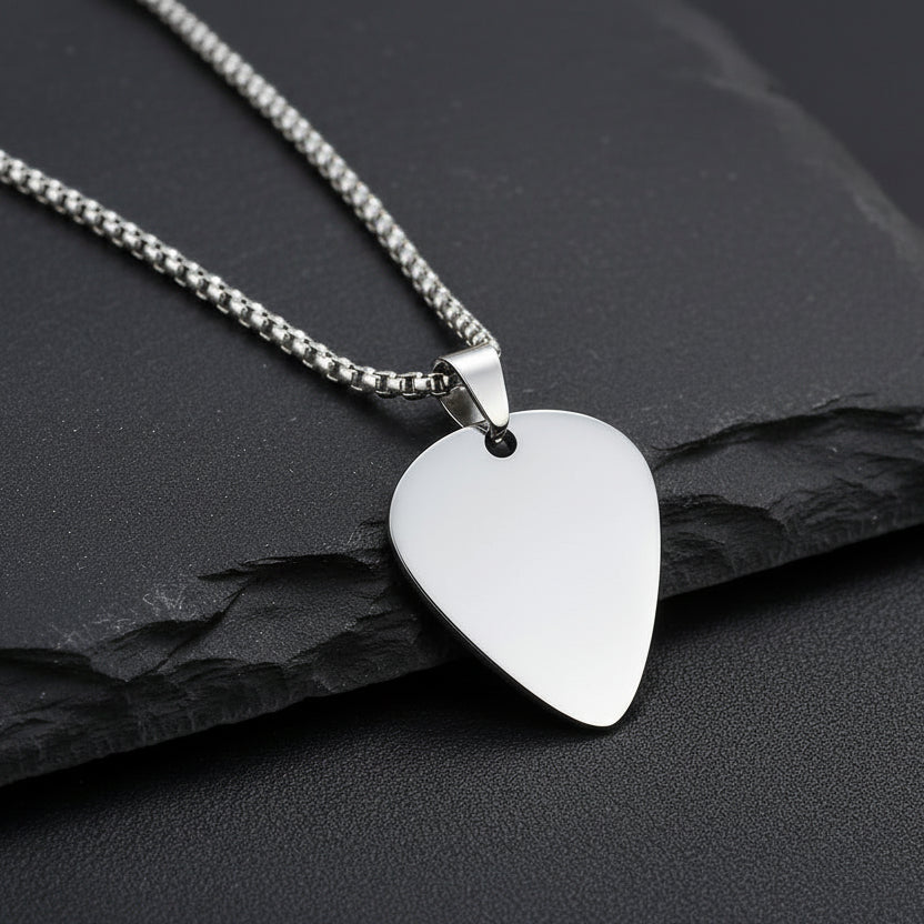 Men's Stainless Steel Guitar Pick Pendant Necklace - Lovez Aqua© -