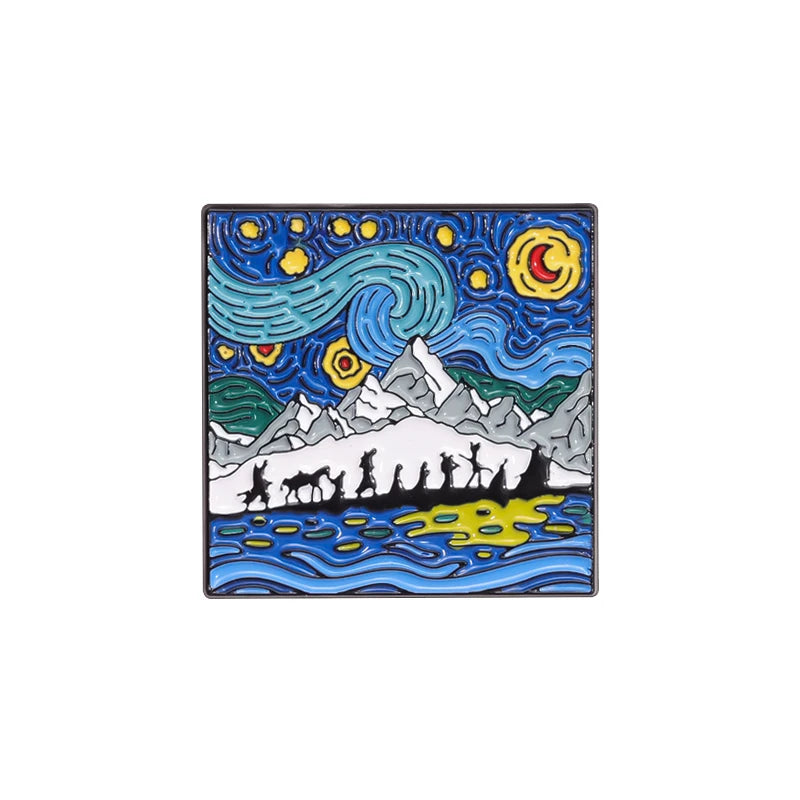 Lord of the Rings & The Hobbit Van Gogh Starry Sky Style Lapel Brooch - Lord of the Rings - Fellowship of the Ring