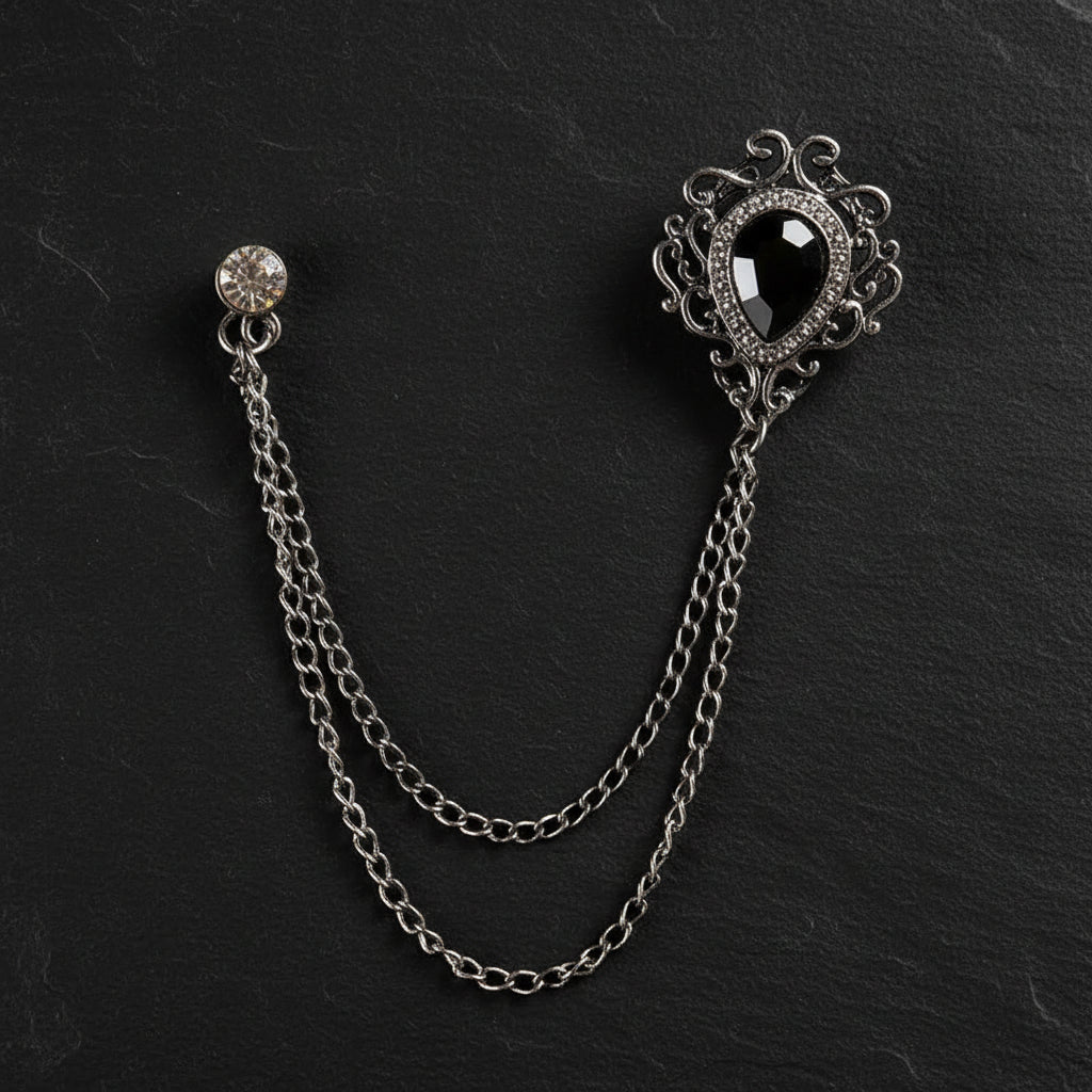 Men's Baroque Rhinestone Classic Chain Link Vintage Lapel Pin Brooch - Lovez Aqua© - Style 3