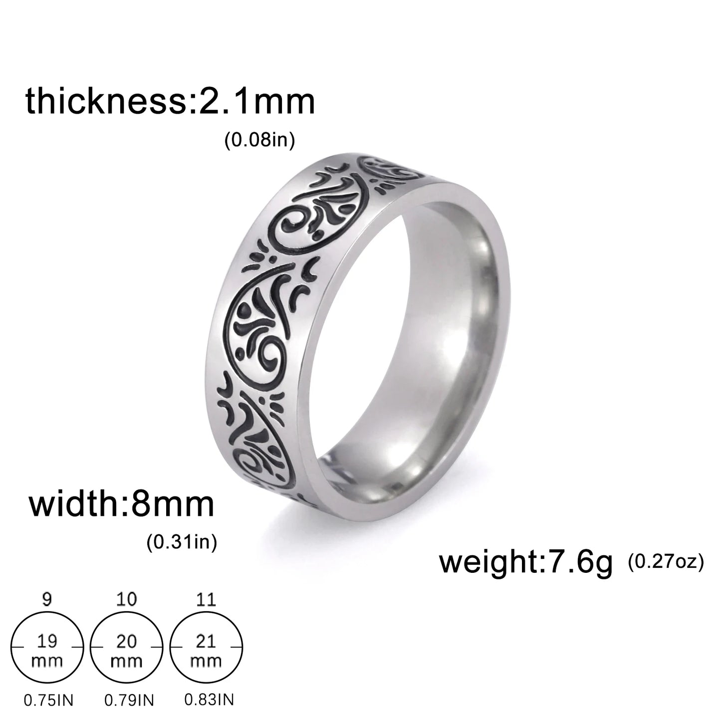Men's Geometric Engraved Pattern Thick Stainless Steel Band Ring - Lovez Aqua© - Style 25 / 11