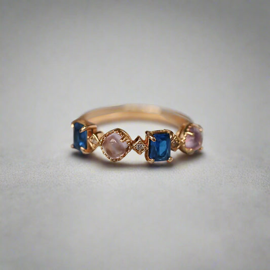 Elegant 18K Gold Plated Natural Blue & Purple Zircon Geometric Women's Ring - Lovez Aqua© -