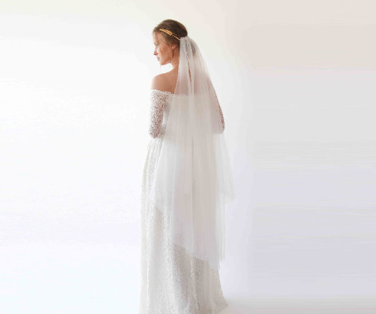 Women's Gold Greek Goddess Crown White Tulle Wedding Veil Headpiece - Lovez Aqua© -