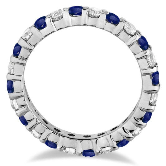Women's 14K White Gold Eternity Diamond & Blue Sapphire Ring Band (2.35ct) - Lovez Aqua© -