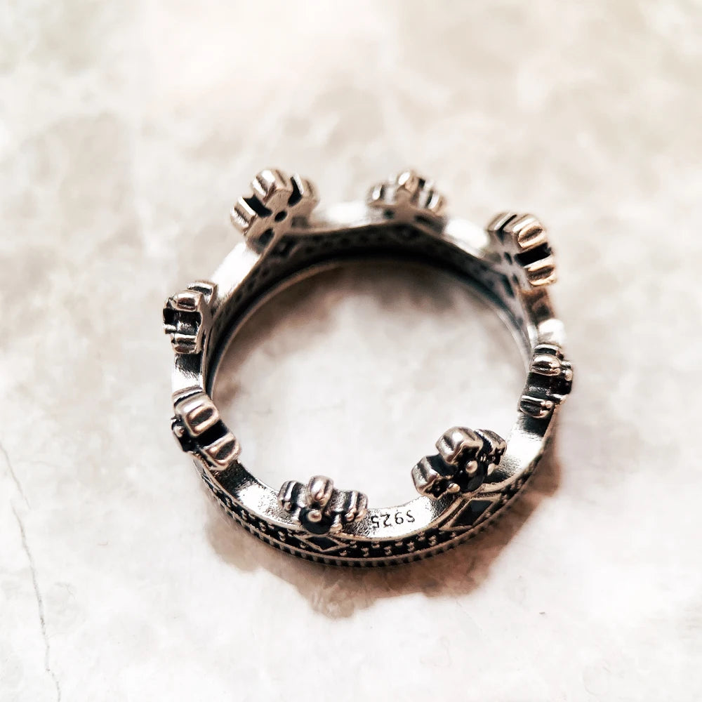 Women's 925 Vintage Sterling Silver European Style Royal Crown Ring - Lovez Aqua© -