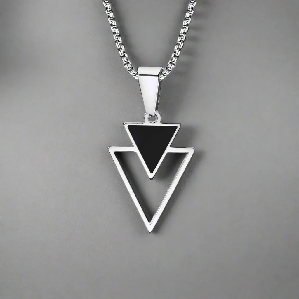 Men's Modern Abstract Minimalist Hollow Geometric Triangle Pendant Necklace - Lovez Aqua© -