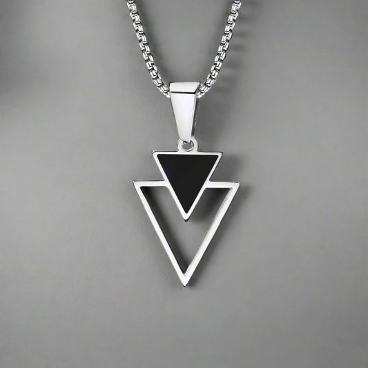 Men's Modern Abstract Minimalist Hollow Geometric Triangle Pendant Necklace - Lovez Aqua© -