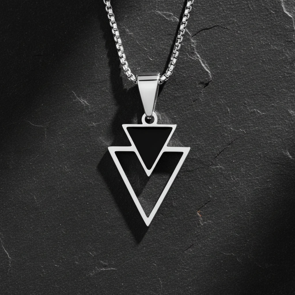 Men's Modern Abstract Minimalist Hollow Geometric Triangle Pendant Necklace - Lovez Aqua© -