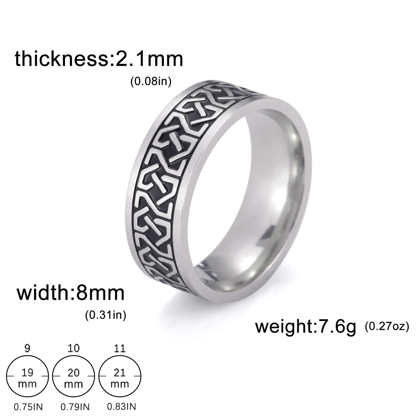 Men's Geometric Engraved Pattern Thick Stainless Steel Band Ring - Lovez Aqua© - Style 24 / 11