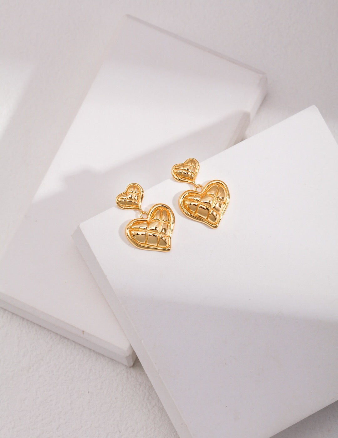 Women's 18ct Gold Vermeil Quilted Heart Shaped Drop Earrings - Lovez Aqua© - Default Title