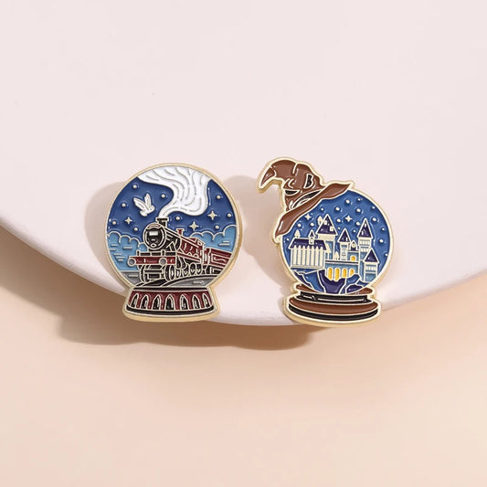 Harry Potter Night Hogwarts Castle & Hogwarts Express Train Lapel Brooch - Harry Potter -