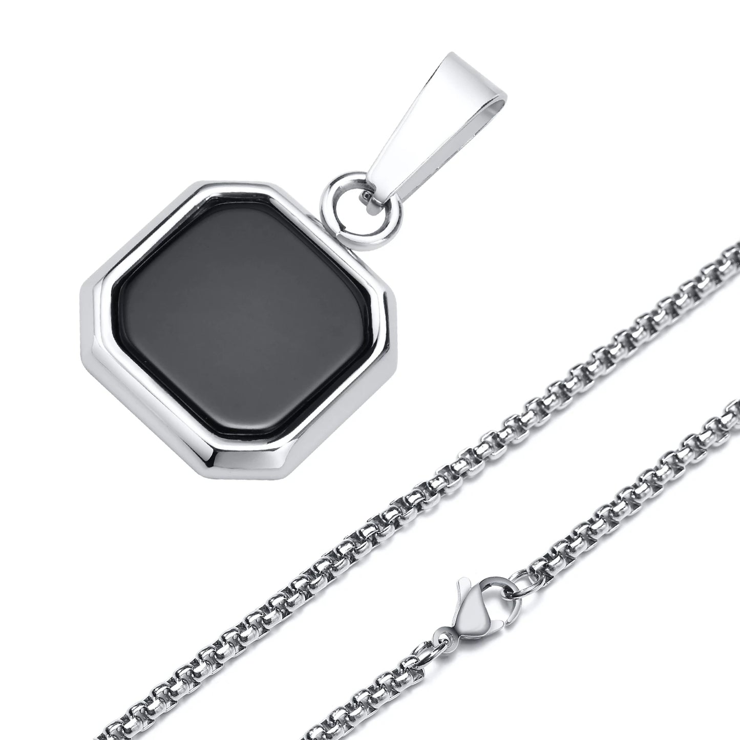 Men's Geometric Square Shell Pendant Necklace With Link Chain - Lovez Aqua© - Black Shell / 70cm