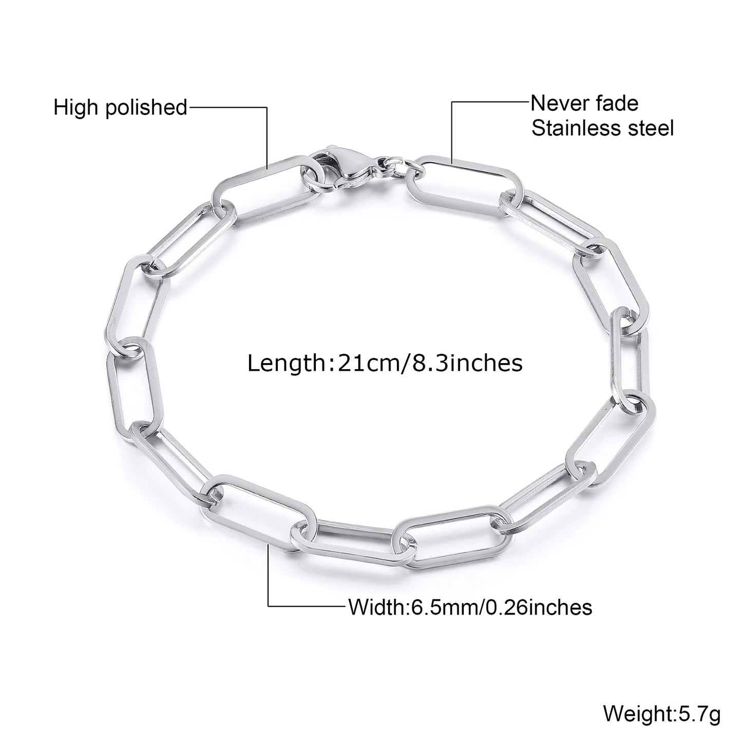 Men's Retro Minimalist Stainless Steel Adjustable Paperclip Link Chain Bracelet - Lovez Aqua© - 3