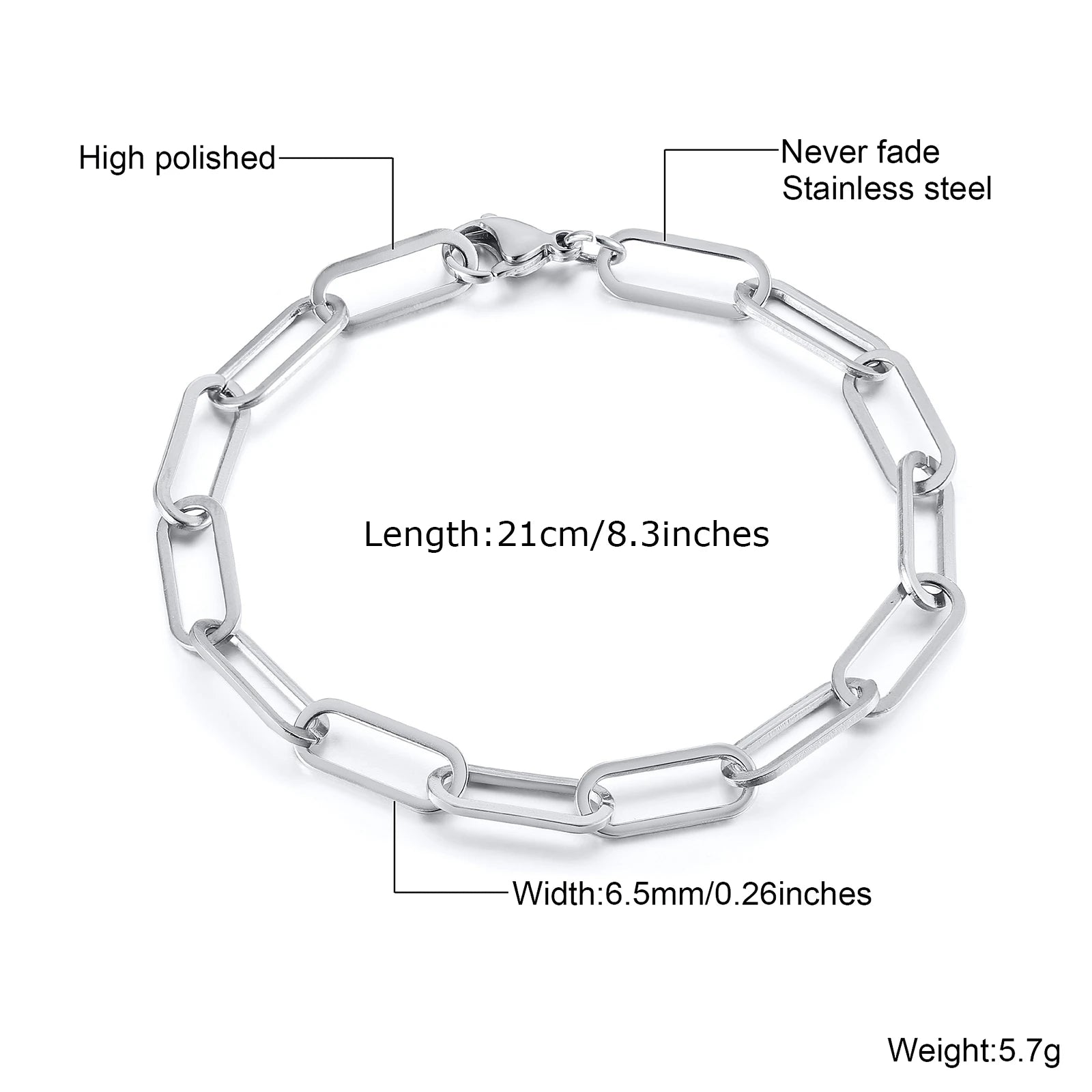 Men's Retro Minimalist Stainless Steel Adjustable Paperclip Link Chain Bracelet - Lovez Aqua© - 3