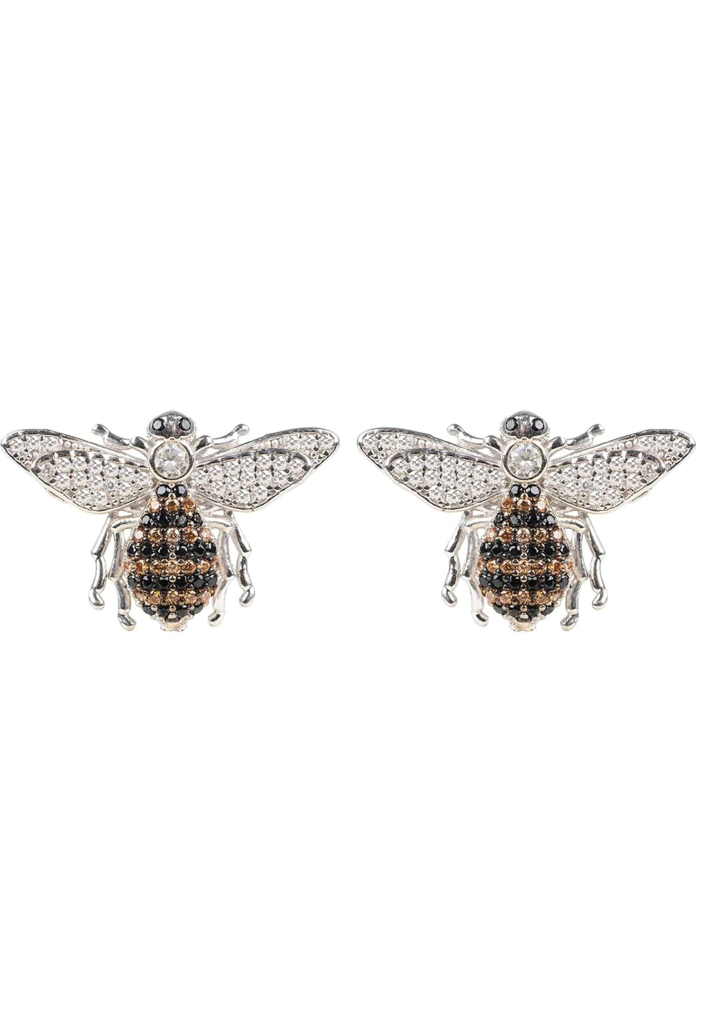 Women's 925 Sterling Silver & Cubic Zircons Honey Bee Stud Earrings - Lovez Aqua© -