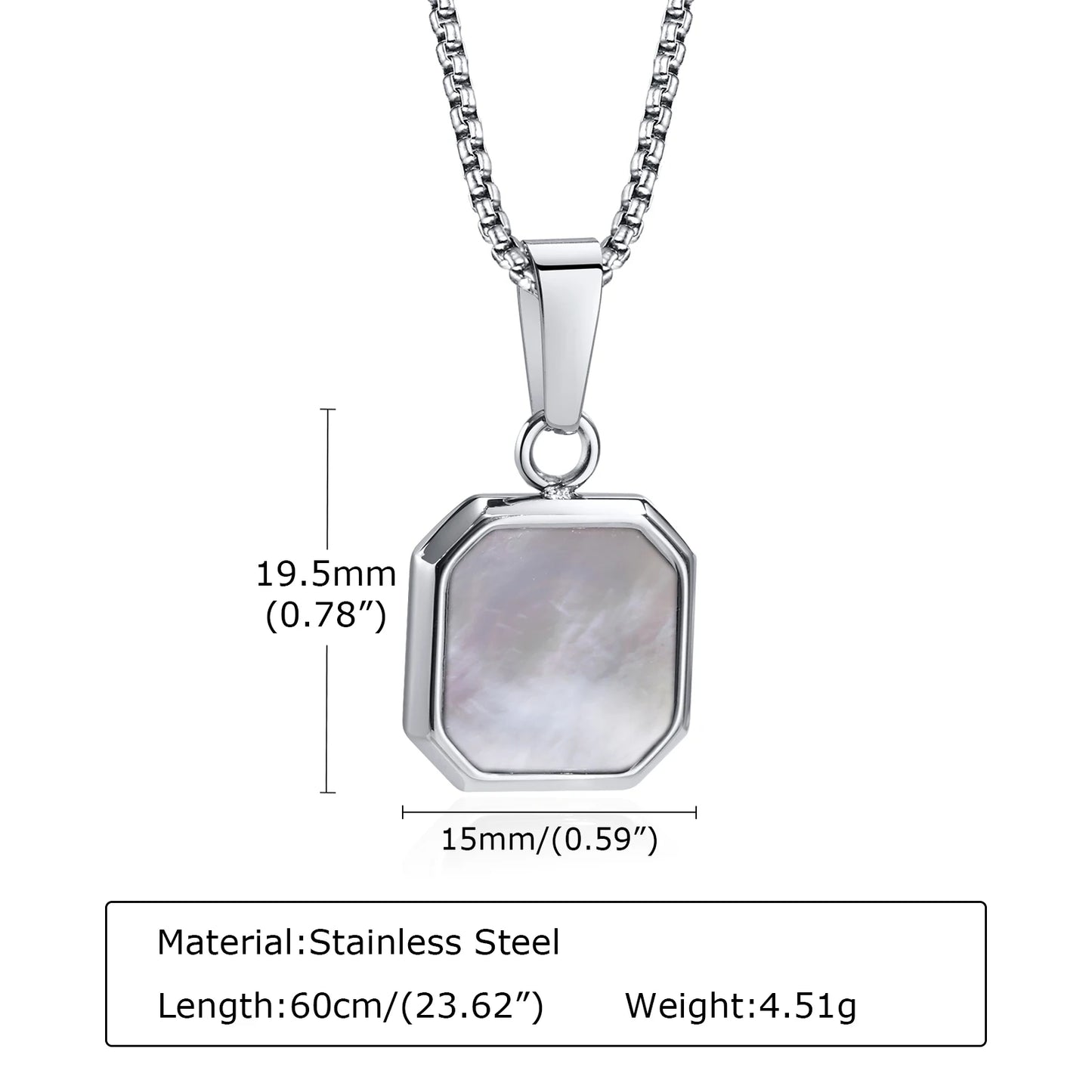 Men's Geometric Square Shell Pendant Necklace With Link Chain - Lovez Aqua© -