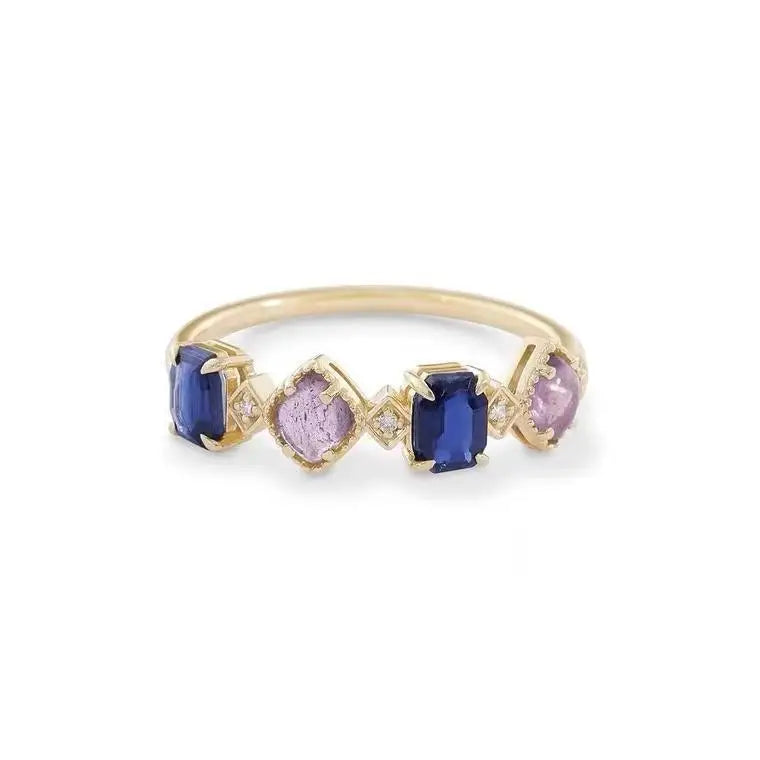 Elegant 18K Gold Plated Natural Blue & Purple Zircon Geometric Women's Ring - Lovez Aqua© - Default Title