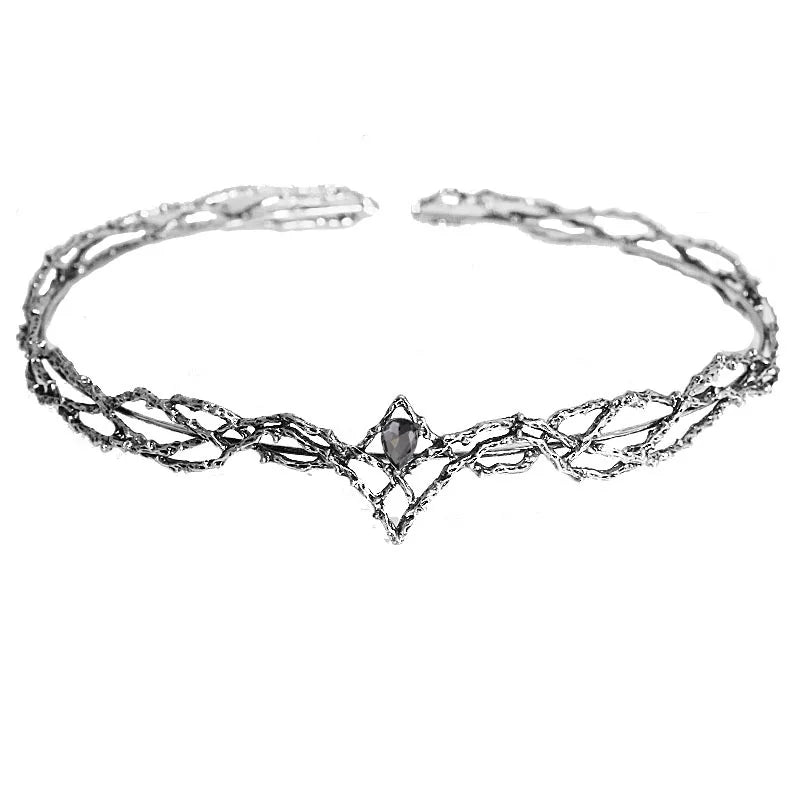 Lord of the Rings Elven King Thrandiul Delicate Elvish Waterdrop Crystal Crown - Lord of the Rings - Silver Gray