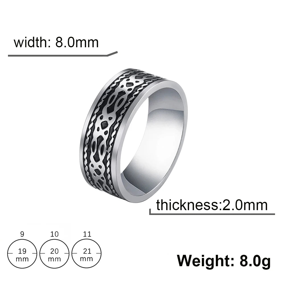 Men's Geometric Engraved Pattern Thick Stainless Steel Band Ring - Lovez Aqua© - Style 2 / 11