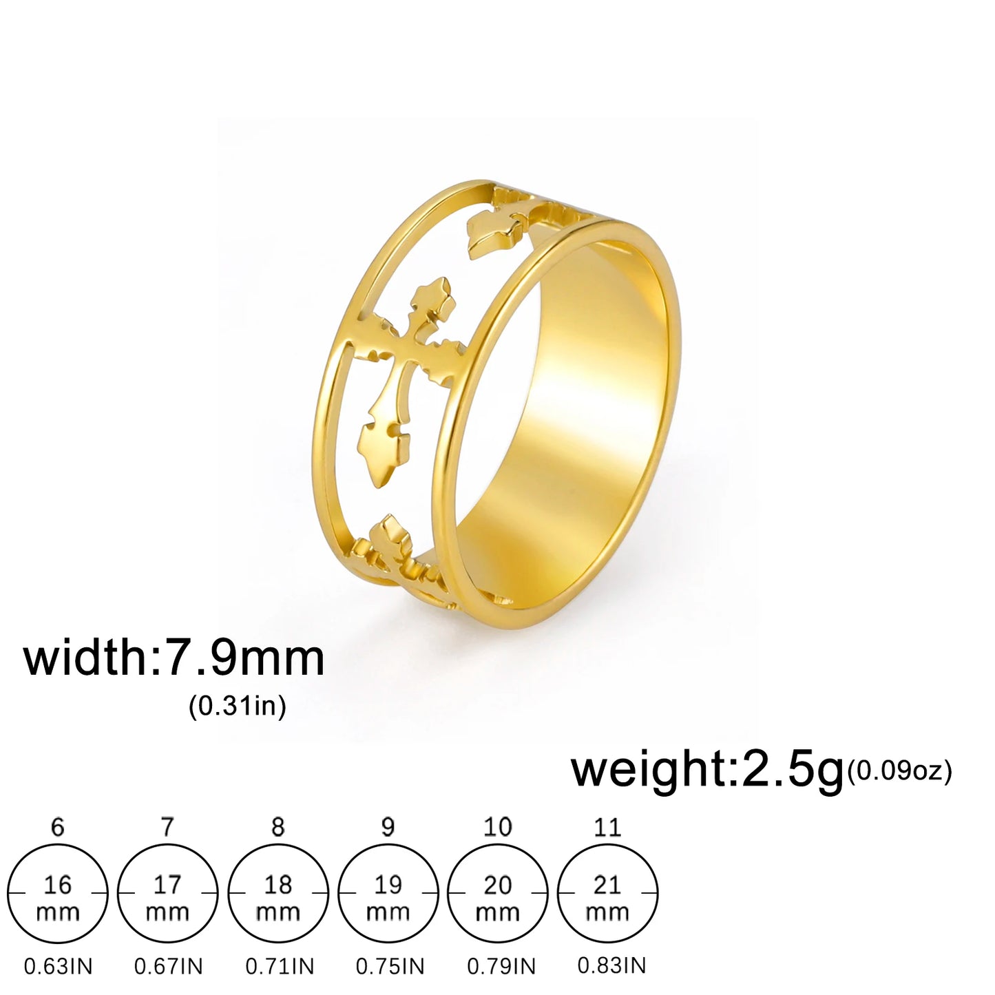 Elegant Religious Cross Stainless Steel Unisex Ring - Lovez Aqua© - Gold / 7