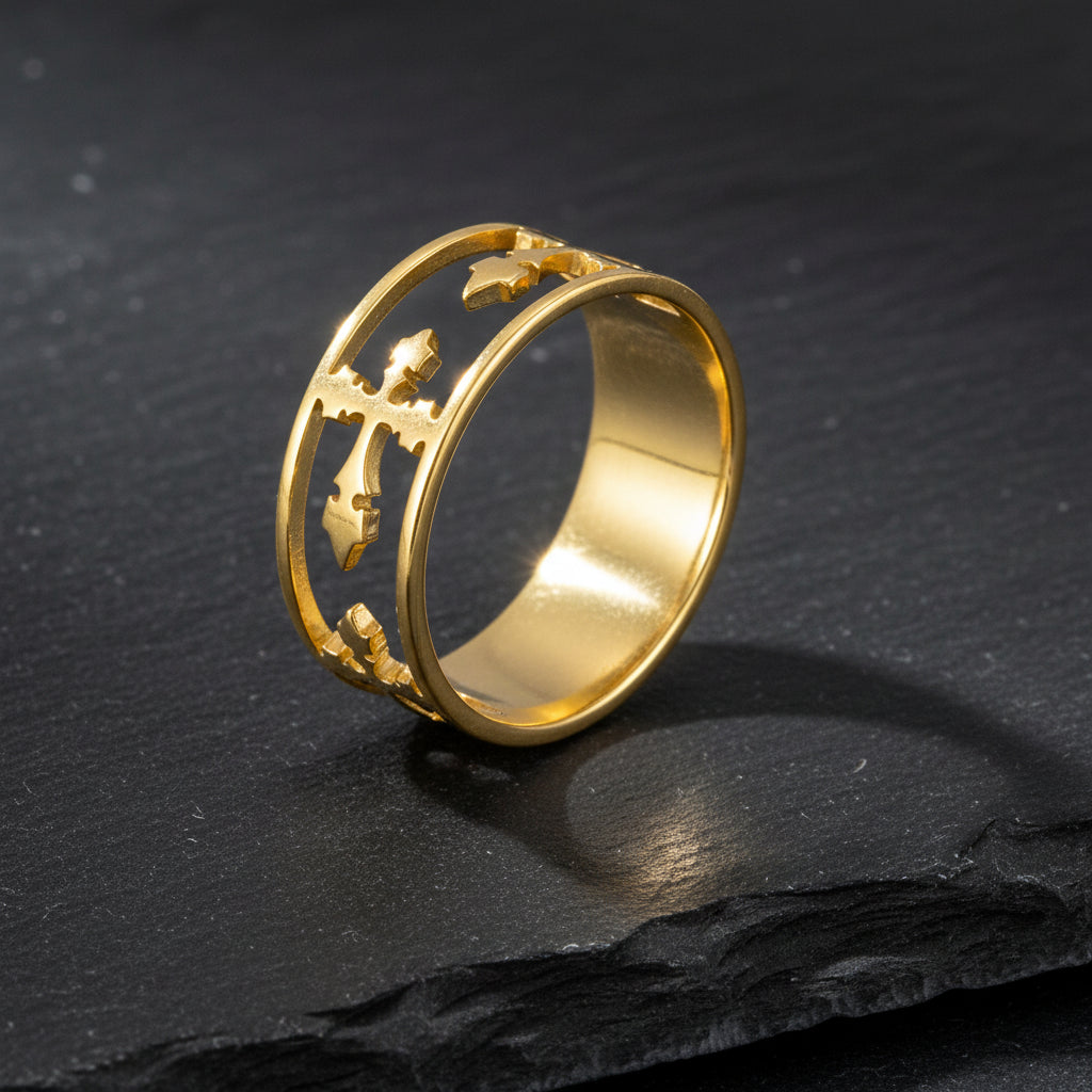 Elegant Religious Cross Stainless Steel Unisex Ring - Lovez Aqua© - Gold / 7
