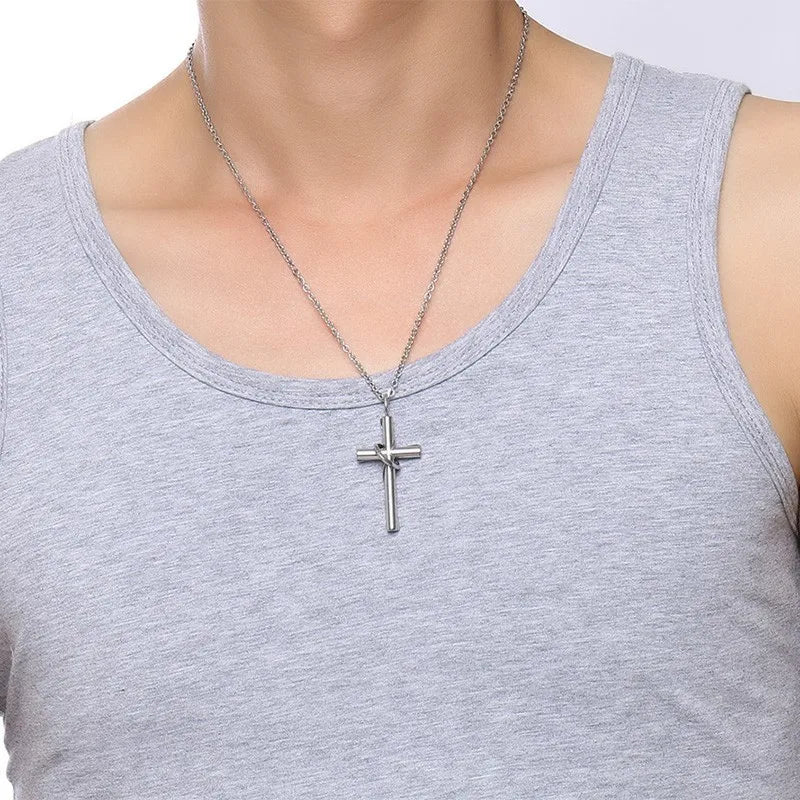 Matching Couple Stainless Steel Wire Wrapped Cross Necklace - Lovez Aqua© -